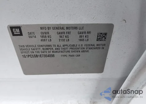 2014 Chevrolet Cruze 1Lt Auto from USA, damaged, VIN 1G1PC5SB1E7354098